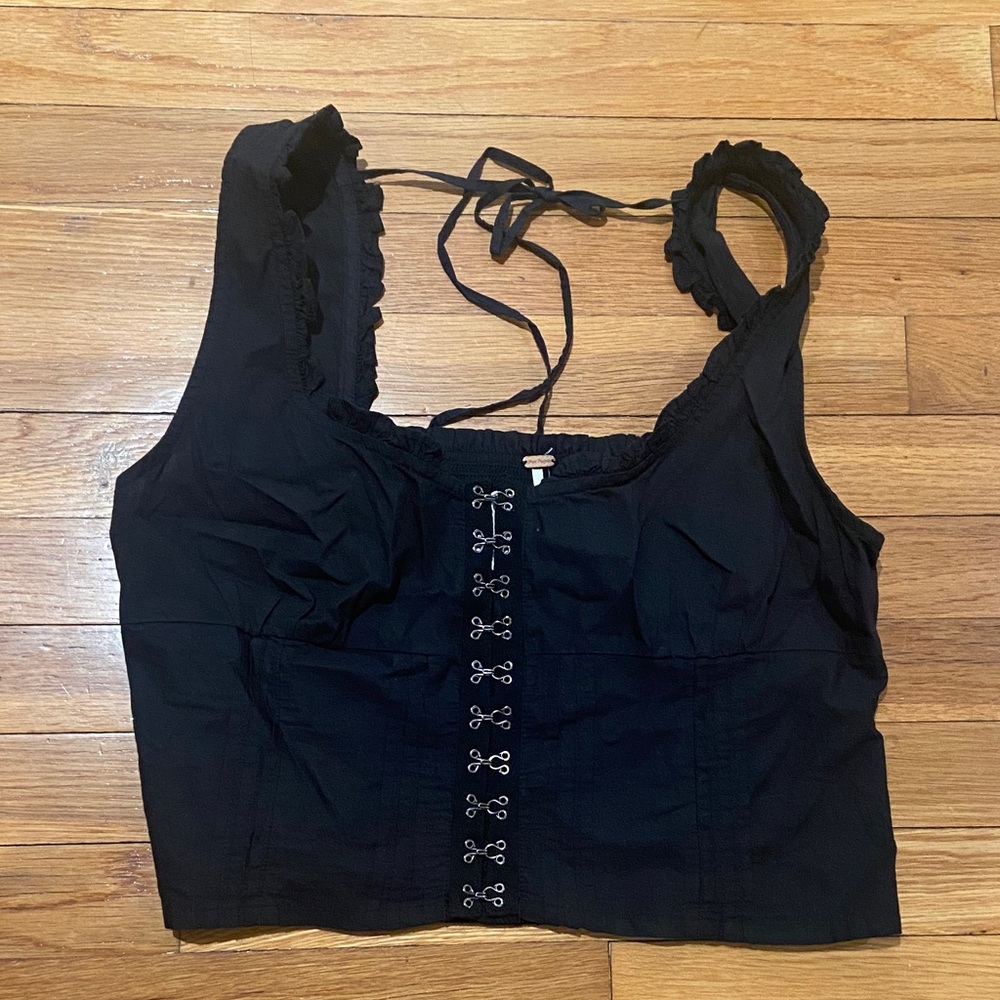 Free People Black Lace-Up Crop Top